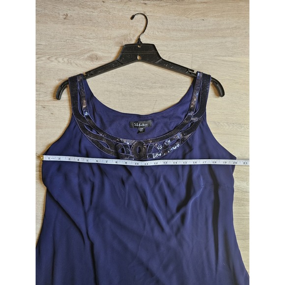 S L Fashions Women's Blue Scoop Neck Sleeveless Shift Dress Size 16 - Picture 3 of 7